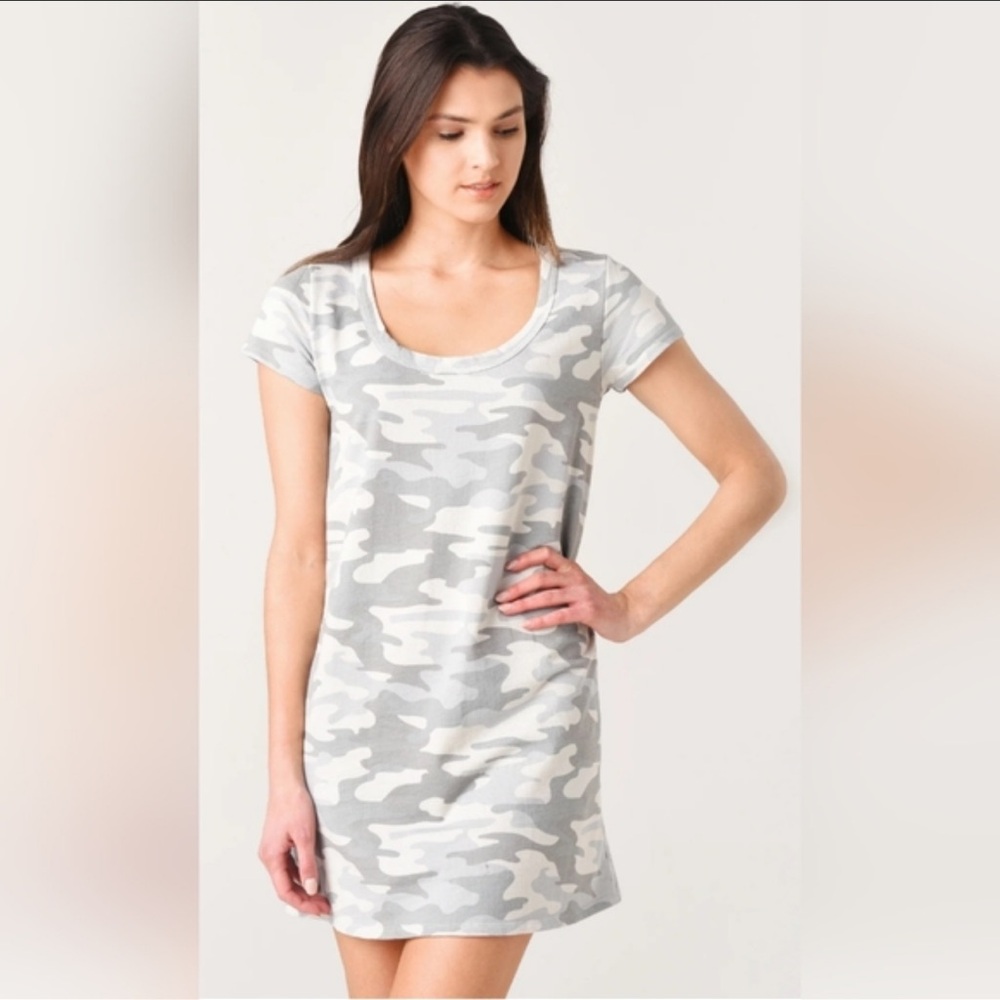 Z Supply Payton Tee Dress Camo & Dove Gray Mini Casual Beach Size XS